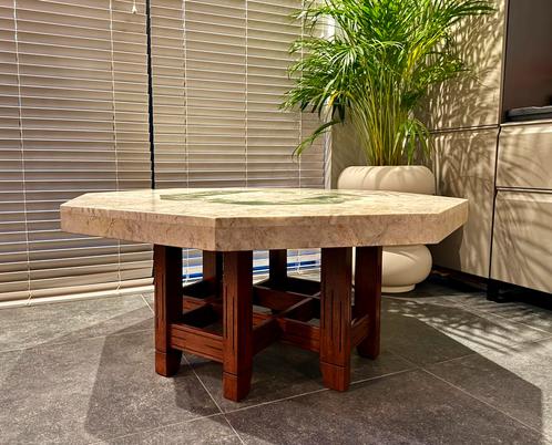 Octagonale vintage salontafel (Marmer, onyx, brutalisme), Huis en Inrichting, Tafels | Salontafels, Gebruikt, Minder dan 50 cm