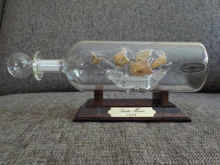 Schip in glazen fles, Santa Maria, vintage, Antiek en Kunst, Antiek | Glas en Kristal, Ophalen of Verzenden