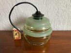 Vintage glazen groen hanglampje gestapeld gewelfd glas retro, Ophalen of Verzenden, Gebruikt, Glas, Minder dan 50 cm