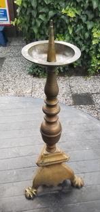 Vintage geelkoper kandelaar , 40cm hoogte incl spike., Verzenden, Koper of Brons