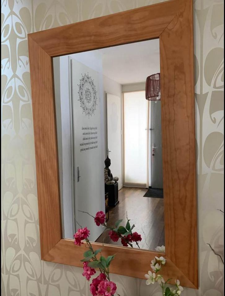 Goossens Teakhouten Spiegel 78 x 116 cm Massief Hou, Huis en Inrichting, Woonaccessoires | Spiegels, Zo goed als nieuw, Rechthoekig