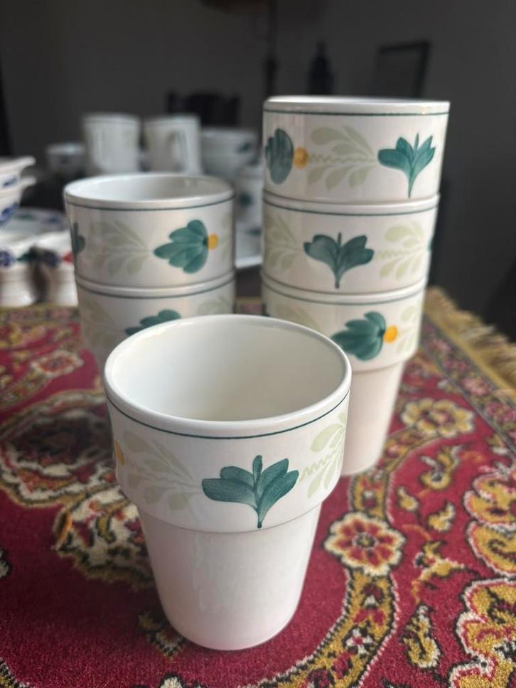 6 bekers groen boerenbond, Huis en Inrichting, Keuken | Servies, Zo goed als nieuw, Kop(pen) en/of Schotel(s), Overige stijlen