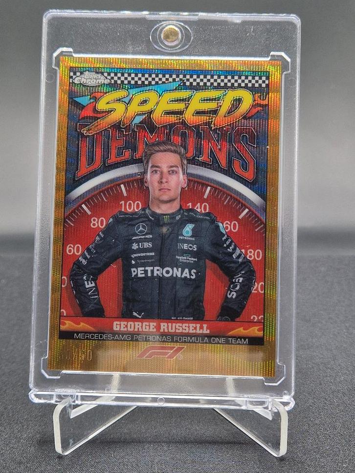 Topps Chrome F1 2023 George Russell Speed Demons /50, Hobby en Vrije tijd, Stickers en Plaatjes, Zo goed als nieuw, Plaatje, Ophalen of Verzenden