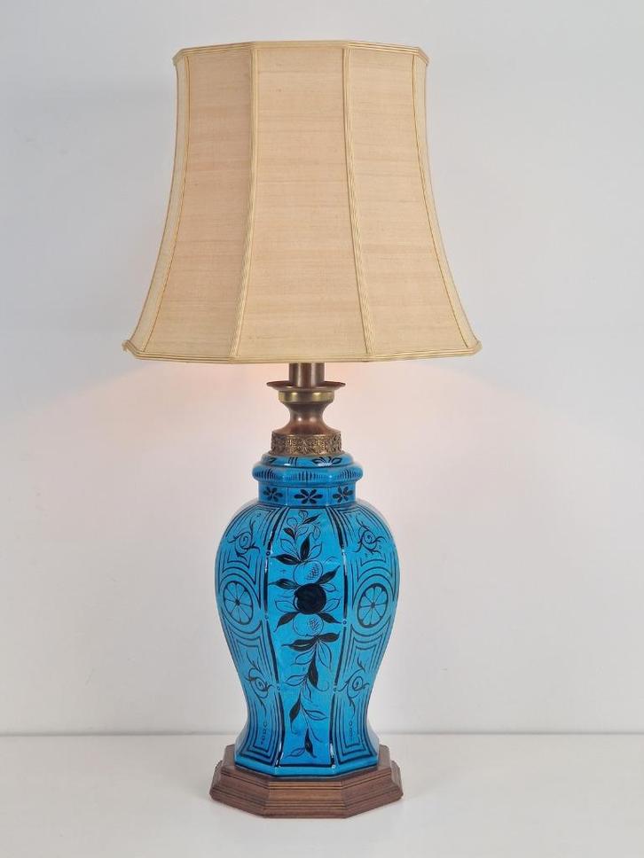 Vintage perzische tafellamp keramiek bleu jar vloerlamp ‘50, Huis en Inrichting, Lampen | Tafellampen, Gebruikt, 75 cm of meer