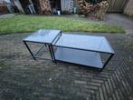 Set van 2 Zwarte Salontafels met Glazen Blad, Huis en Inrichting, Tafels | Salontafels, Ophalen, 50 tot 100 cm, 50 tot 100 cm