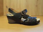 THINK Prachtige Zwart Leren Sleehak Sandalen 38, Zwart, Think!, Zo goed als nieuw, Sandalen of Muiltjes