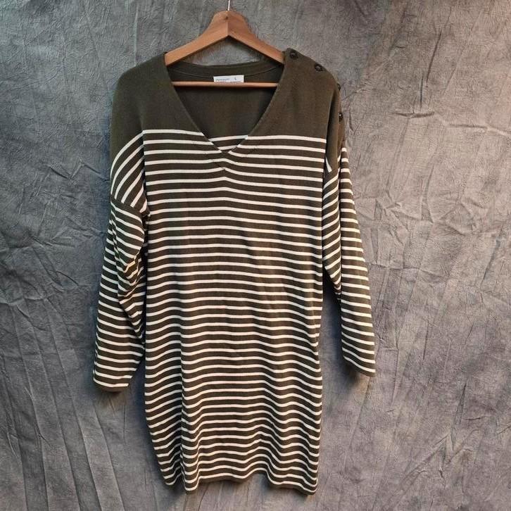 Legergroen gestreepte Tuniek/Jurk, Kleding | Dames, Jurken, Zo goed als nieuw, Groen, Boven de knie, Ophalen of Verzenden