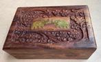 Mooi bewerkt houten kistje met 2 messing olifantjes, India, Antiek en Kunst, Ophalen of Verzenden