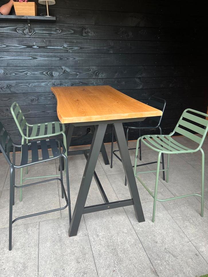 Bartafel met hoge barstoelen., Tuin en Terras, Tuinsets en Loungesets, Gebruikt, Ophalen