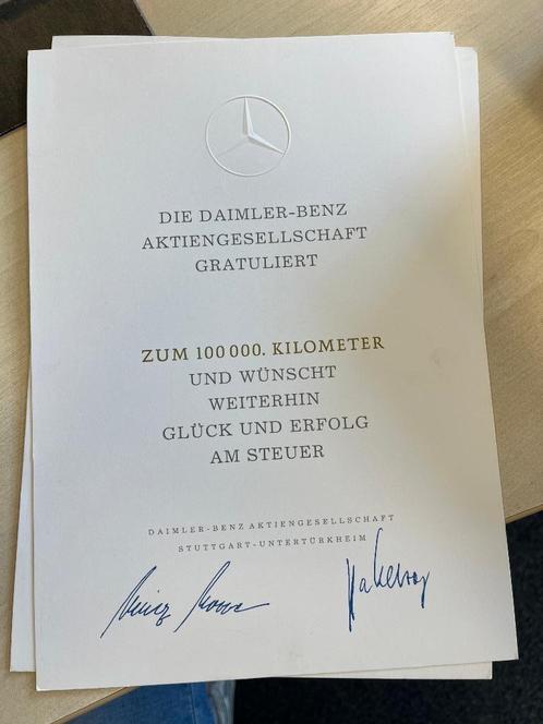 Mercedes Benz oorkonde 100k 200k en 500k km, Auto diversen, Overige Auto diversen, Ophalen