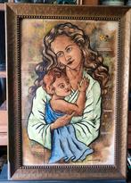 Maria met kind - Tegelplateau in lijst, gesigneerd, Antiek en Kunst, Antiek | Wandborden en Tegels, Ophalen