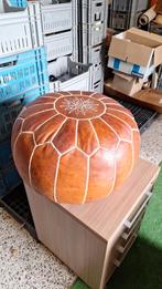 Vintage Marokkaanse leren poef leer oranje met motief, Ophalen, Gebruikt, Leer, 50 tot 75 cm