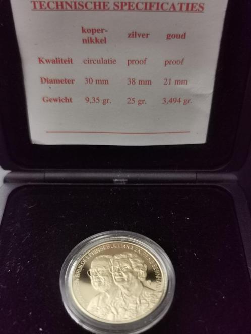 Gouden penning diamanten bruiloft Juliana en Bernhard 22k, Postzegels en Munten, Munten | Nederland, Losse munt, Overige waardes
