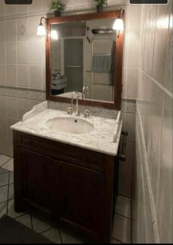 Antiek Badkamermeubel hout met Marmer, Huis en Inrichting, Badkamer | Badkamermeubels, Gebruikt, Wastafelkast, Minder dan 100 cm