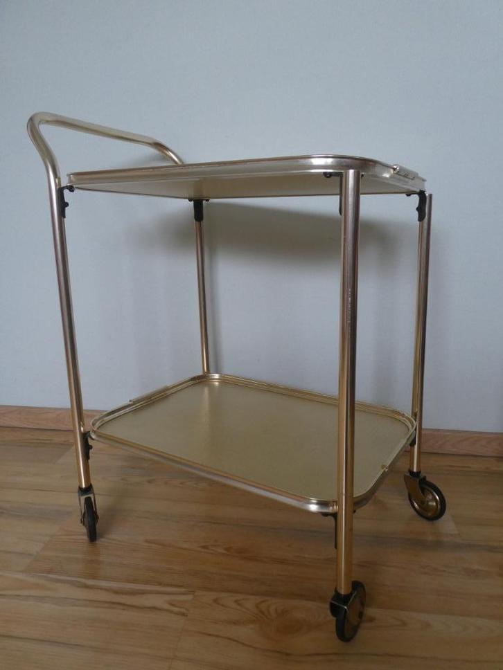Vintage Hollywood Regency trolley/theewagen, Huis en Inrichting, Tafels | Bijzettafels, Gebruikt, Rechthoekig, 60 cm of meer, 75 cm of meer