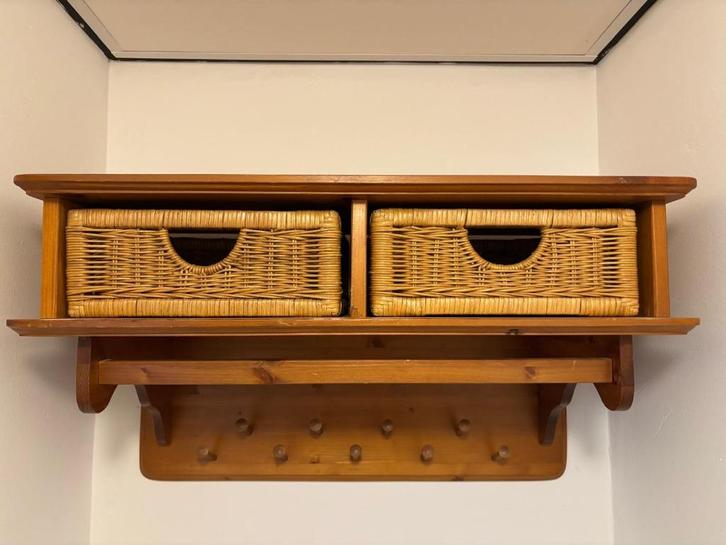 Wandkapstok met manden, Huis en Inrichting, Woonaccessoires | Kapstokken, Gebruikt, Wandkapstok, Minder dan 100 cm, Hout, Ophalen