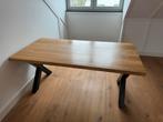 Houten eettafel/werkbureau met metalen poot, Ophalen, 50 tot 100 cm, Zo goed als nieuw, 150 tot 200 cm