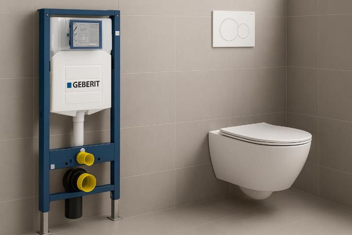 Toilet + Geberit up320 + drukplaat. softclose en rimless, Doe-het-zelf en Verbouw, Sanitair, Nieuw, Toilet, Ophalen