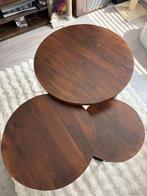 Mooie driedelige salontafel – warm hout en stijlvol design, Ophalen, Zo goed als nieuw, Rond, Minder dan 50 cm