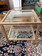 Bijzettafel Pierre Vandel met messing frame en glazen blad, Huis en Inrichting, Vierkant, 55 tot 75 cm, Glas, Ophalen