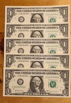 5 biljetten van 1 dollar, UNCIRCULATED, series 2021, Setje, Ophalen of Verzenden, Noord-Amerika