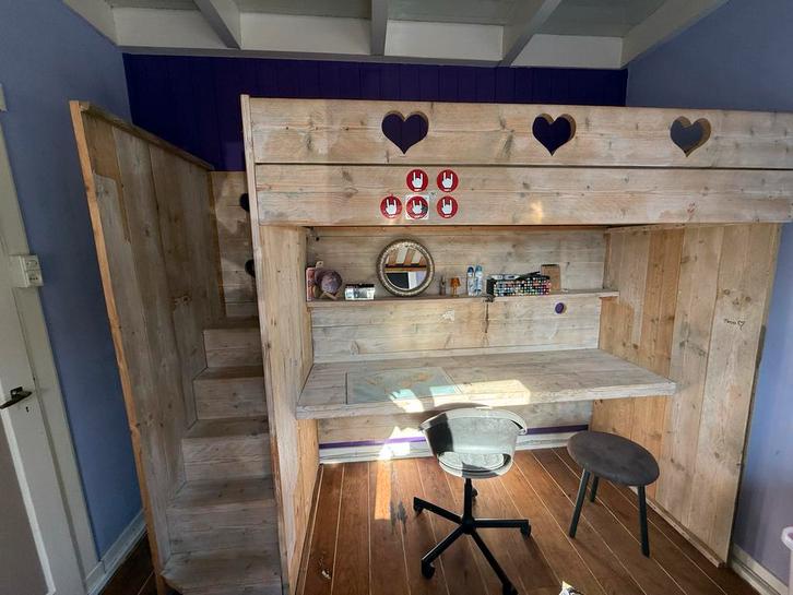 Stoere Hoogslaper met Bureau en Trap, Huis en Inrichting, Slaapkamer | Stapelbedden en Hoogslapers, Gebruikt, Hoogslaper, 90 cm