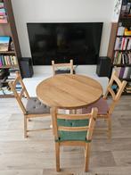 Ronde eikenhouten tafel met 4 stoelen, Huis en Inrichting, Tafels | Eettafels, Ophalen, Rond, Zo goed als nieuw, 100 tot 150 cm