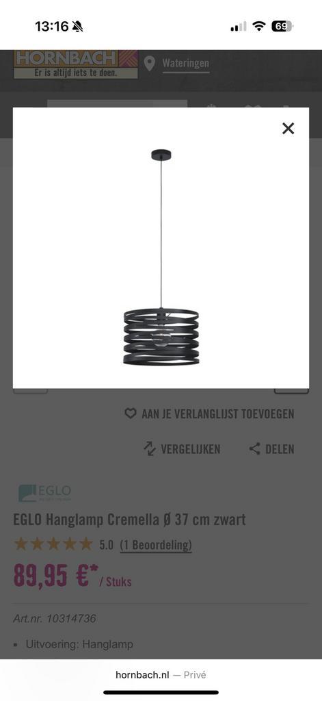 Hanglamp enkel eglo cremella, Huis en Inrichting, Lampen | Hanglampen, Zo goed als nieuw, Minder dan 50 cm, Metaal, Ophalen
