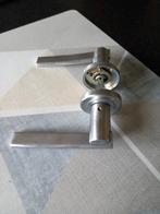 RVS Deurbeslag Set + Scharnier, Doe-het-zelf en Verbouw, Hang- en Sluitwerk, Ophalen, Gebruikt, Rvs, Klink of Kruk