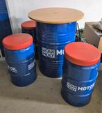 Olievaten Statafel met blad & 4 Olievaten met kussens, Ophalen, Bijzettafel, Zo goed als nieuw, Tuinset