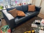 Stijlvolle zwarte lederen bank merk Topform, Ophalen, Gebruikt, Driepersoons, Rechte bank