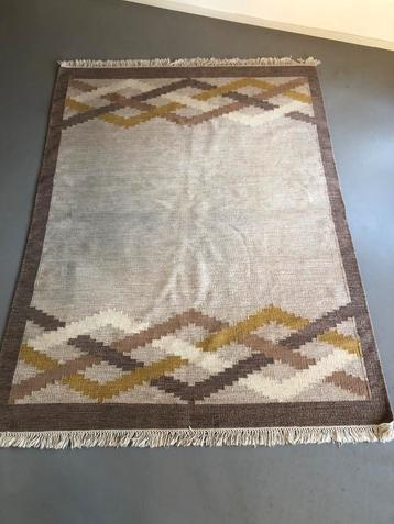 Vintage Zweedse wollen röllakan vloerkleed warme tinten beschikbaar voor biedingen