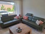 Leren 2 en 3 zits bank groen, Huis en Inrichting, Ophalen, Zo goed als nieuw, Metaal