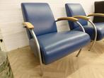 Gelderland fauteuil 5470 | blauw leer vintage, Gebruikt, Info@andriesign.nl, Ophalen of Verzenden, Modern design vintage