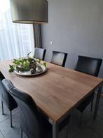 Eettafel met 6 leren stoelen, Ophalen, 100 tot 150 cm, Zo goed als nieuw, Vijf personen of meer
