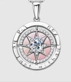 Sterling zilver 925 parelmoer kompas hanger met ketting, Ophalen of Verzenden, Nieuw, Zilver, Zilver