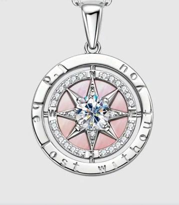 Sterling zilver 925 parelmoer kompas hanger met ketting  beschikbaar voor biedingen