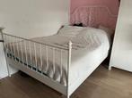 Metalen tweepersoonsbed IKEA, met lattenbodem, zonder matras, Huis en Inrichting, Slaapkamer | Bedden, Ophalen, Gebruikt, Wit