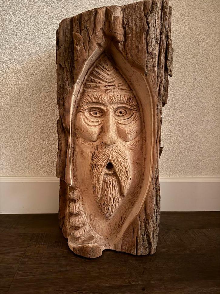 Woodspirit in boomstam., Antiek en Kunst, Kunst | Beelden en Houtsnijwerken, Ophalen