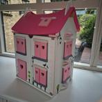 Roze Houten Poppenhuis met Meubels & Poppetjes, Kinderen en Baby's, Speelgoed | Poppenhuizen, Ophalen, Zo goed als nieuw, Poppenhuis