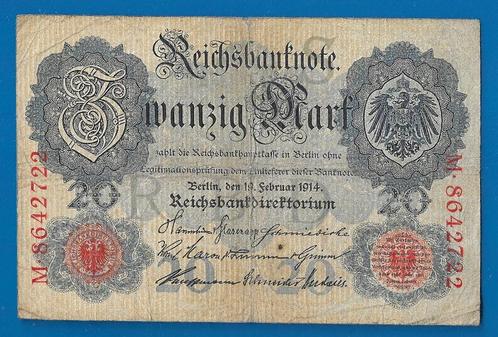 Duitsland, Reichsbanknote 20 Mark - 1914, Postzegels en Munten, Bankbiljetten | Europa | Niet-Eurobiljetten, Los biljet, Duitsland