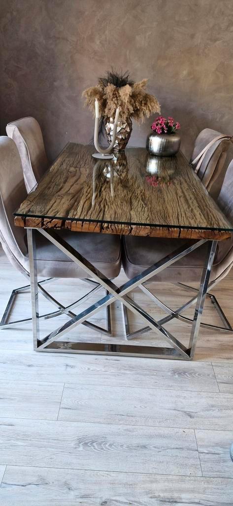 Eettafel + stoelen + salontafel sleeperwood rixos, Huis en Inrichting, Complete eetkamers, Gebruikt, 4 tot 6 stoelen, Ophalen
