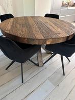Mooie industriële eettafel met 4 draaibare stoelen, Huis en Inrichting, Ophalen, Zo goed als nieuw, Rond, 100 tot 150 cm