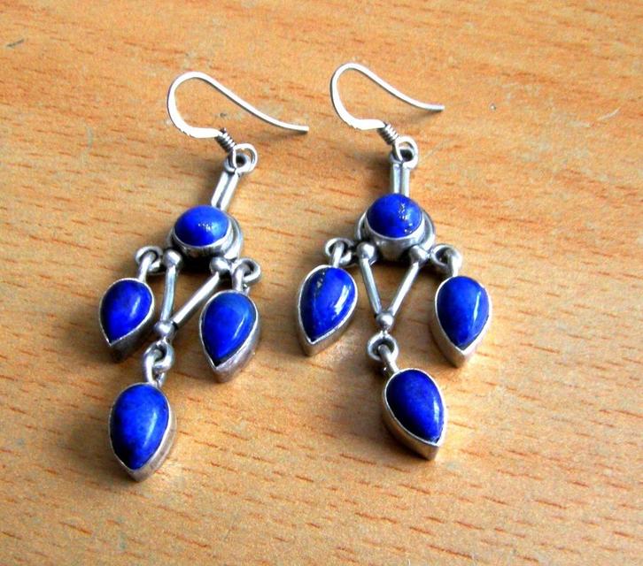 925 Zilveren oorbellen met Lapis Lazuli, Sieraden, Tassen en Uiterlijk, Antieke sieraden, Oorbellen, Zilver, Met edelsteen, Ophalen