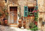 Straatje in Toscane fotobehang, Sfeervol straatje behang 1, Verzenden, Italie behang, Toscane, romantisch behang