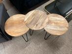 Nieuw! 3 delige mango houten salontafel set, Ophalen, Minder dan 55 cm, ., Rond