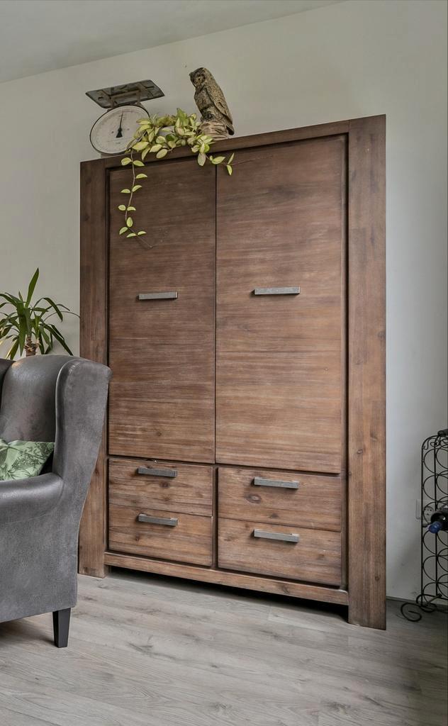 Servieskast - acaciahout, Huis en Inrichting, Kasten | Buffetkasten, Gebruikt, 150 tot 200 cm, 100 tot 150 cm, 25 tot 50 cm, Met lade(s)