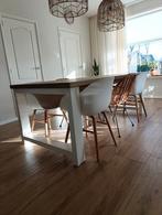 Eettafel 210 lang met stoelen, Ophalen, Gebruikt, Eikenhout, 200 cm of meer