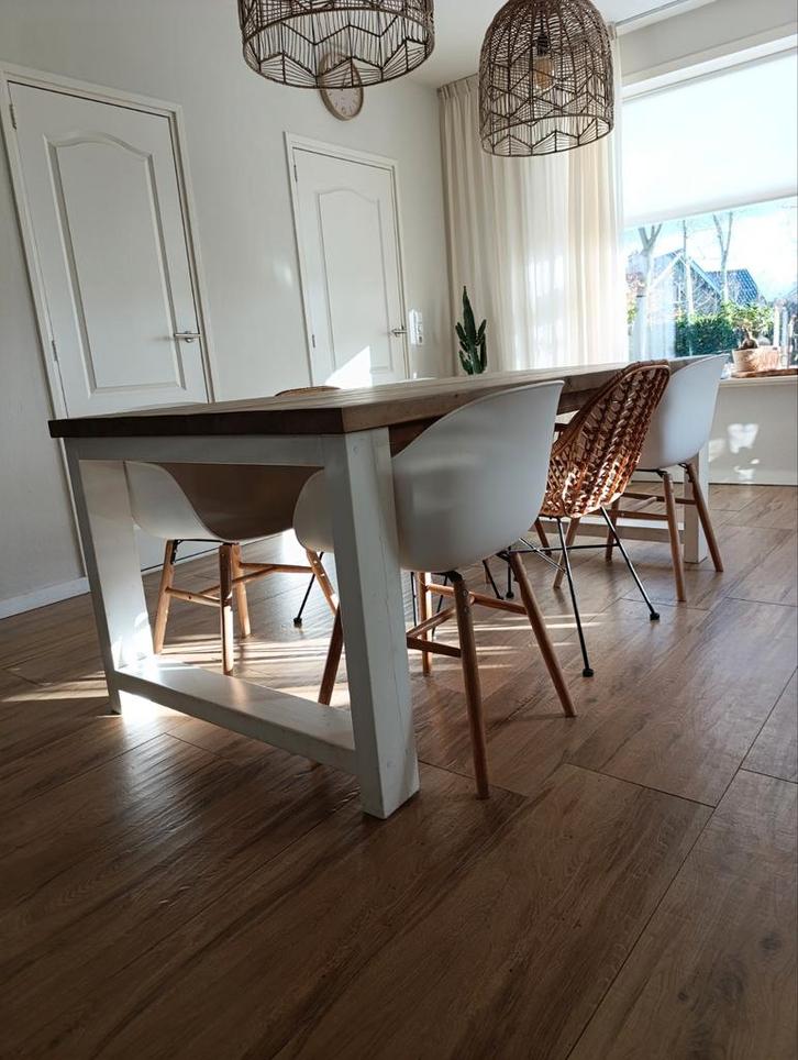 Eettafel 210 lang met stoelen, Huis en Inrichting, Tafels | Eettafels, Gebruikt, 50 tot 100 cm, 200 cm of meer, Vijf personen of meer