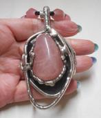 Rozenkwarts ketting met Dansk Smykkekunst hanger nr.1571, Verzenden, Zo goed als nieuw, Roze, Overige materialen